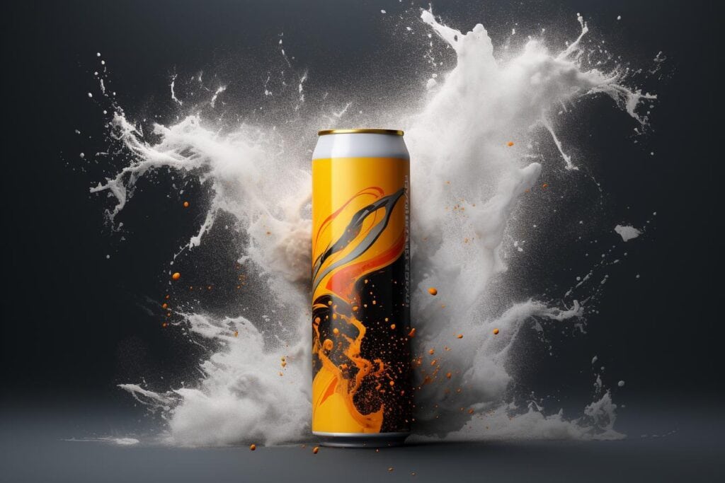 energiedrankblikje met mistspatten